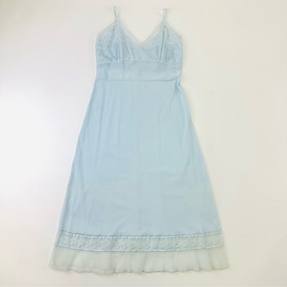 Vintage 60s soft blue semi sheer midi slip dress XS detailed floral bust hem - Picture 10 of 11